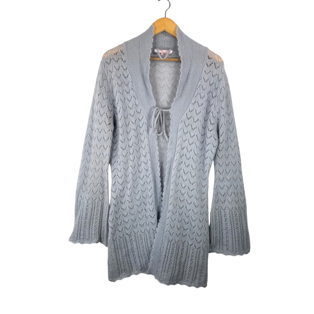 VTG Victoria's Secret Y2K wool mohair blend crochet knit‎ cardigan gray sz M
